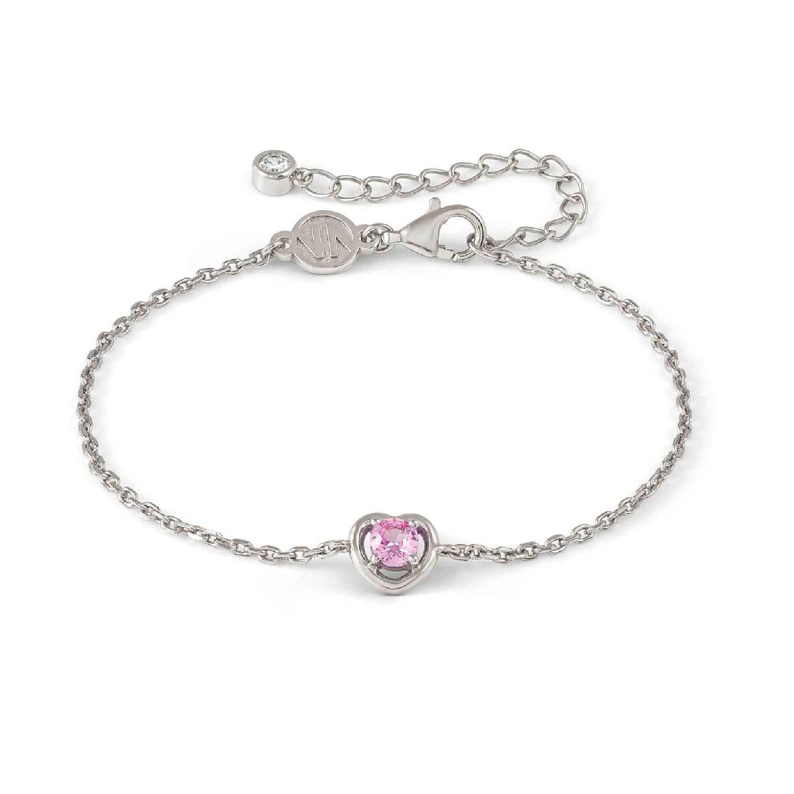 Bracciale catena Nomination in argento cuore e zircone rosa Regolabile 15-19 cm