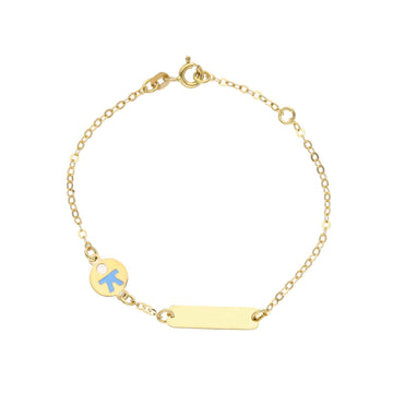 Bracciale bambino JOY Gioielli in oro con bimbo azzurro e targhetta