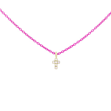 Collana argento rosa Rue Des Mille Golden Mate donna con croce e diamanti