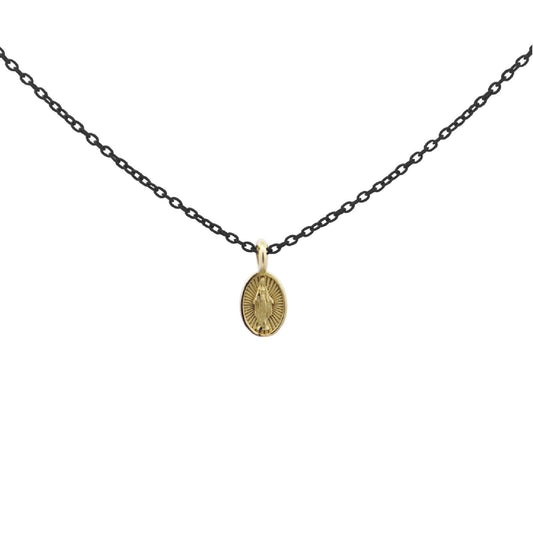 Collana in argento nero Rue Des Mille Golden Mate donna con Madonna oro