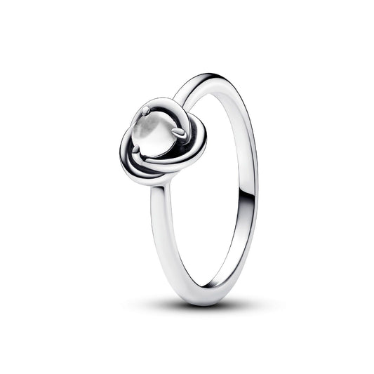 Anello donna Pandora Moments Cerchio Eterno Bianco Aprile con zirconia cubica trasparente in argento 192993C04-1