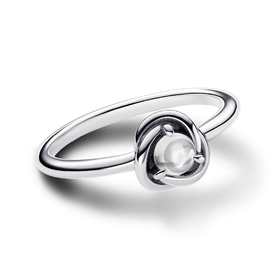 Anello donna Pandora Moments Cerchio Eterno Bianco Aprile con zirconia cubica trasparente in argento 192993C04-2