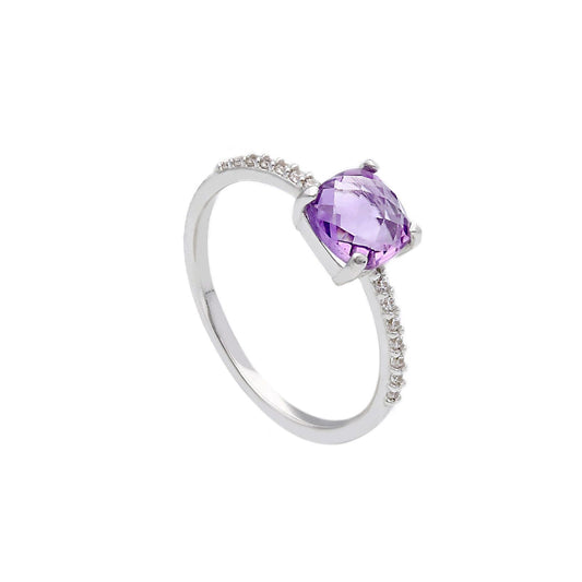 Anello donna JOY Gioielli Oro in oro bianco con zircone viola e bianchi