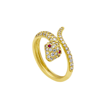 Anello donna JOY Gioielli in oro giallo a forma di serpente con zirconi bianchi e rossi