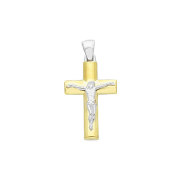 Ciondolo unisex JOY Gioielli in oro giallo e bianco croce con Cristo