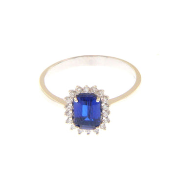 Anello donna JOY Gioielli oro bianco zirconi cristallo blu rettangolare