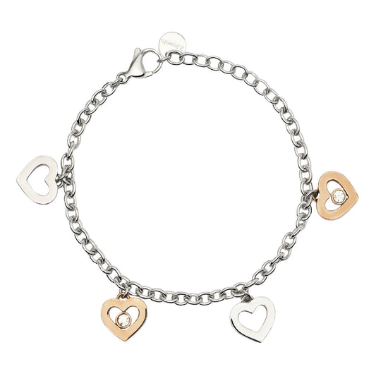 Bracciale donna 2Jewels To Be Loved in acciaio rosé con cuori di cristalli