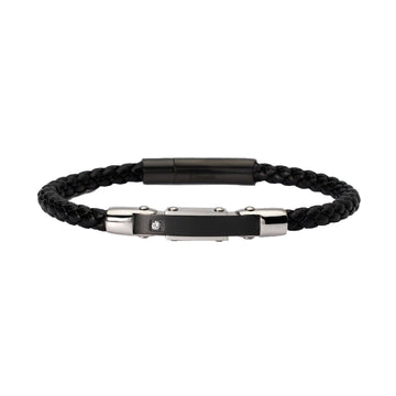 Bracciale uomo 2Jewels Street in similpelle e acciaio nero con targa e cristallo