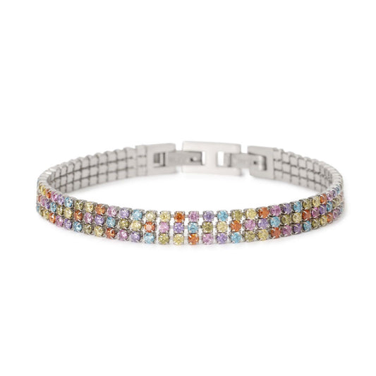 Bracciale tennis donna 2Jewels Youcolors 3 linee tormalina rosa e zirconi multicolor