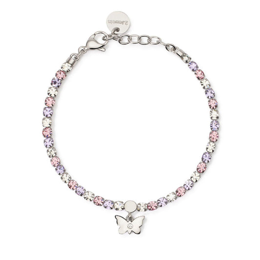 Bracciale tennis donna 2Jewels Youcolors acciaio cristalli multicolor e farfalla