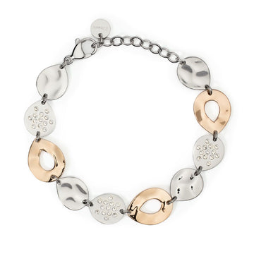 Bracciale donna 2Jewels Mirage acciaio rosé con gocce lisce a martellate e cristalli