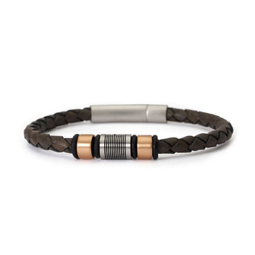 Bracciale uomo 2Jewels Street pelle marrone con passante in acciaio oro