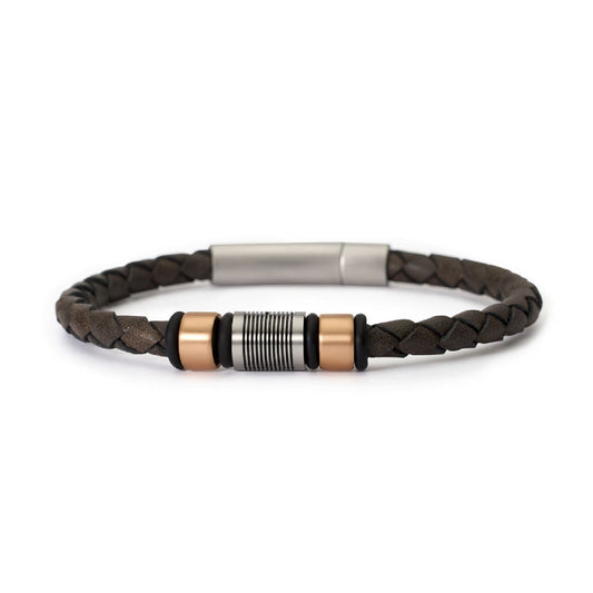 Bracciale uomo 2Jewels Street pelle marrone con passante in acciaio oro