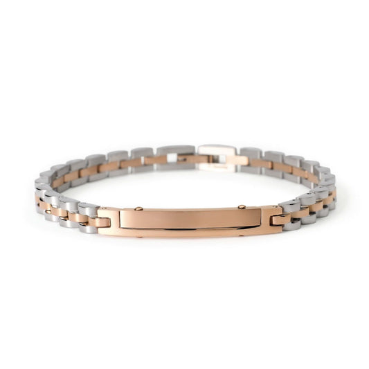 Bracciale uomo 2Jewels Type in acciaio bicolor rosé con piastra centrale