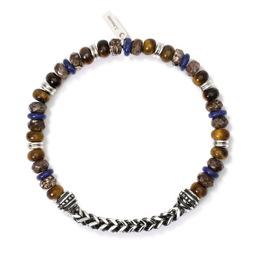 Bracciale elastico uomo 2Jewels Ethno acciaio occhio di tigre, lapis e petersite