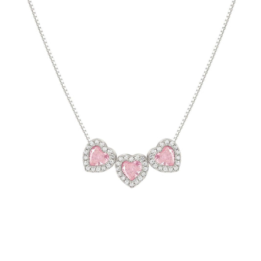 Collana donna Nomination All My Love argento tre cuori zirconi bianchi e rosa