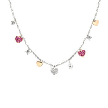 Collana donna Nomination Lucentissima in argento con pendenti e cuori in cubic zirconia bianchi e rossi