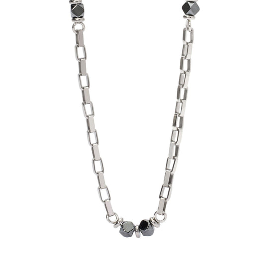 Collana uomo 2Jewels Station maglie allungate e ematite grigia