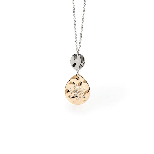 Collana donna 2Jewels Mirage in acciaio doppio ciondolo rosé ovale con cristalli