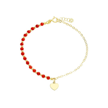 Bracciale donna JOY Gioielli in oro giallo con sfere corallo e cuore