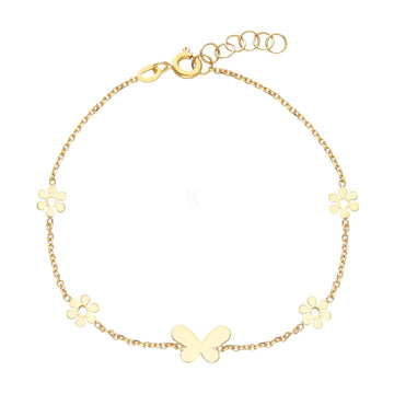 Bracciale bambina JOY Gioielli in oro giallo 4 fiori e una farfalla