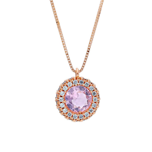 Collana donna JOY Gioielli in oro rosa zirconi bianchi e quarzo rosa