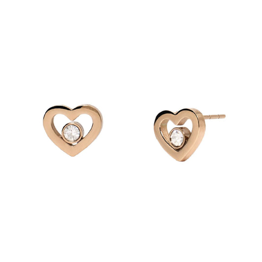 Orecchini lobo donna 2Jewels To Be Loved in acciaio rosé a cuore con cristallo