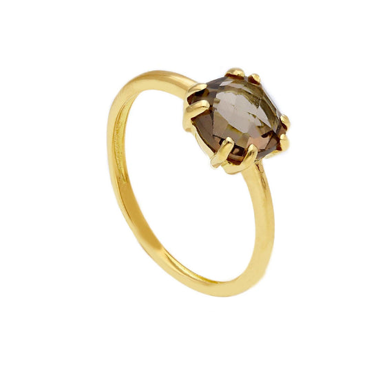 Anello solitario donna JOY Gioielli Oro in oro giallo con quarzo fumé marrone