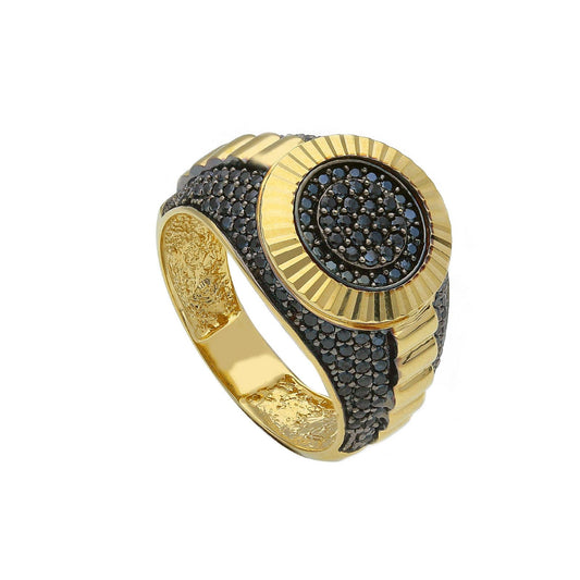 Anello chevalier uomo JOY Gioielli in oro giallo con spinelli neri