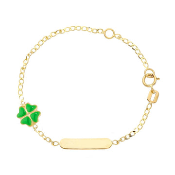 Bracciale bambino/a JOY Gioielli in oro giallo con targhetta e quadrifoglio