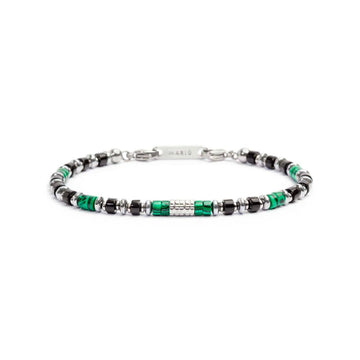 Bracciale Marlù Icons da uomo in acciaio con ematite, malachite e onice