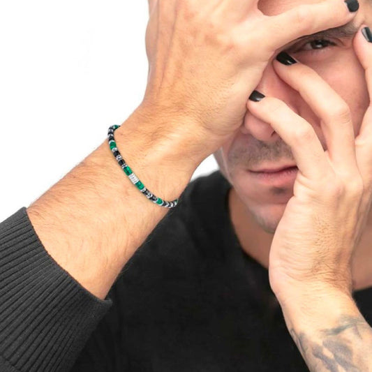 Bracciale Marlù Icons da uomo in acciaio con ematite, malachite e onice