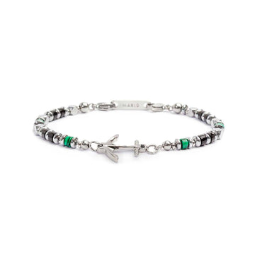 Bracciale con ancora Marlù Icons da uomo in acciaio con ematite, malachite e onice