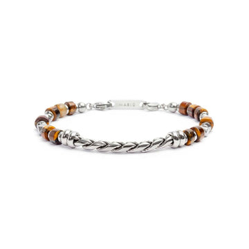 Bracciale Marlù Icons da uomo in acciaio con ematite e occhio di tigre grande