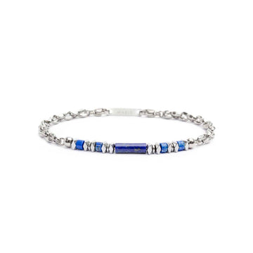 Bracciale maglia marina Marlù Icons uomo in acciaio, ematite e lapis blu centrali