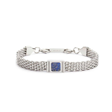 Bracciale maglia mesh in acciaio Marlù Icons da uomo con lapis blu quadrata