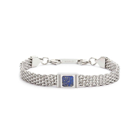 Bracciale maglia mesh in acciaio Marlù Icons da uomo con lapis blu quadrata