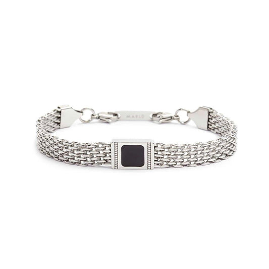 Bracciale maglia mesh in acciaio Marlù Icons da uomo con onice quadrata