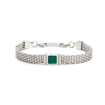 Bracciale maglia mesh in acciaio Marlù Icons da uomo con malachite quadrata