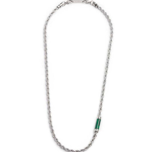 Collana maglia corda in acciaio Marlù Icons uomo con pietra di malachite cilindrica