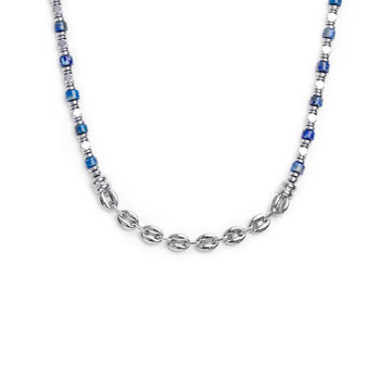 Collana acciaio maglia marinara Marlù Icons uomo con pietre di sodalite ed ematite