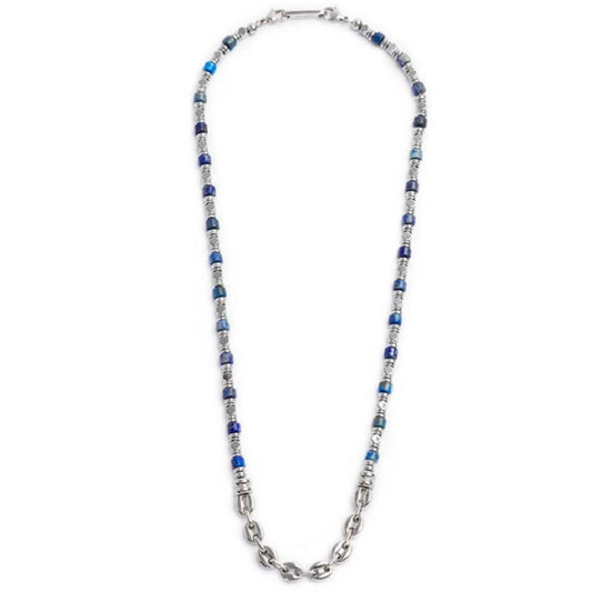 Collana acciaio maglia marinara Marlù Icons uomo con pietre di sodalite ed ematite