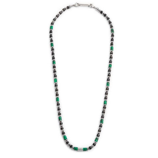 Collana da uomo Marlù Icons in acciaio con pietre di malachite, onice ed ematite