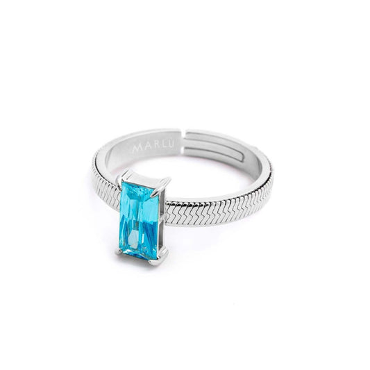 Anello solitario donna Marlù Sparkles acciaio con zircone azzurro