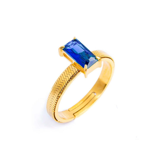 Anello solitario donna Marlù Sparkles acciaio dorato con zircone blu