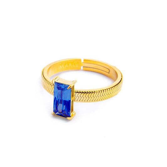 Anello solitario donna Marlù Sparkles acciaio dorato con zircone blu