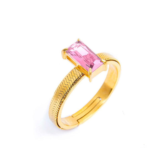 Anello solitario donna Marlù Sparkles acciaio dorato con zircone rosa