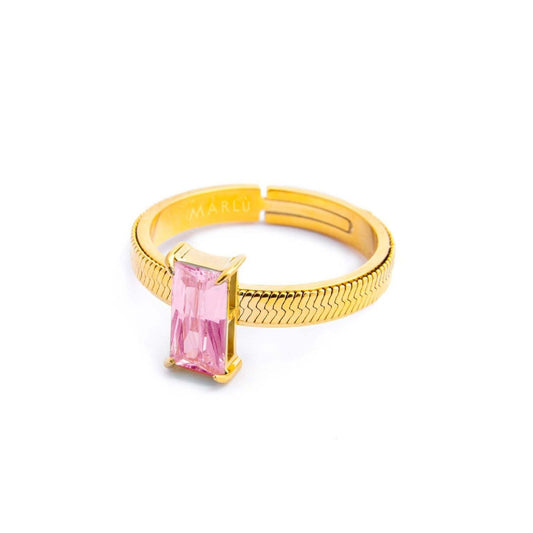 Anello solitario donna Marlù Sparkles acciaio dorato con zircone rosa