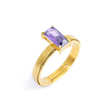 Anello solitario donna Marlù Sparkles acciaio dorato con zircone viola