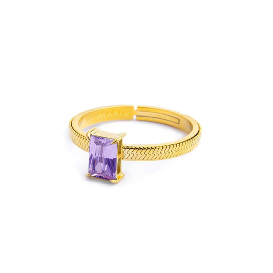 Anello solitario donna Marlù Sparkles acciaio dorato con zircone viola